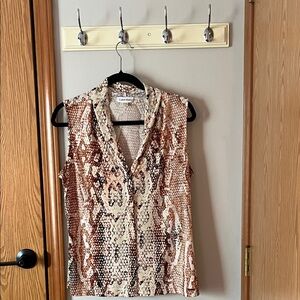 Calvin Klein Brown and Cream Snake Print Top Size Large
